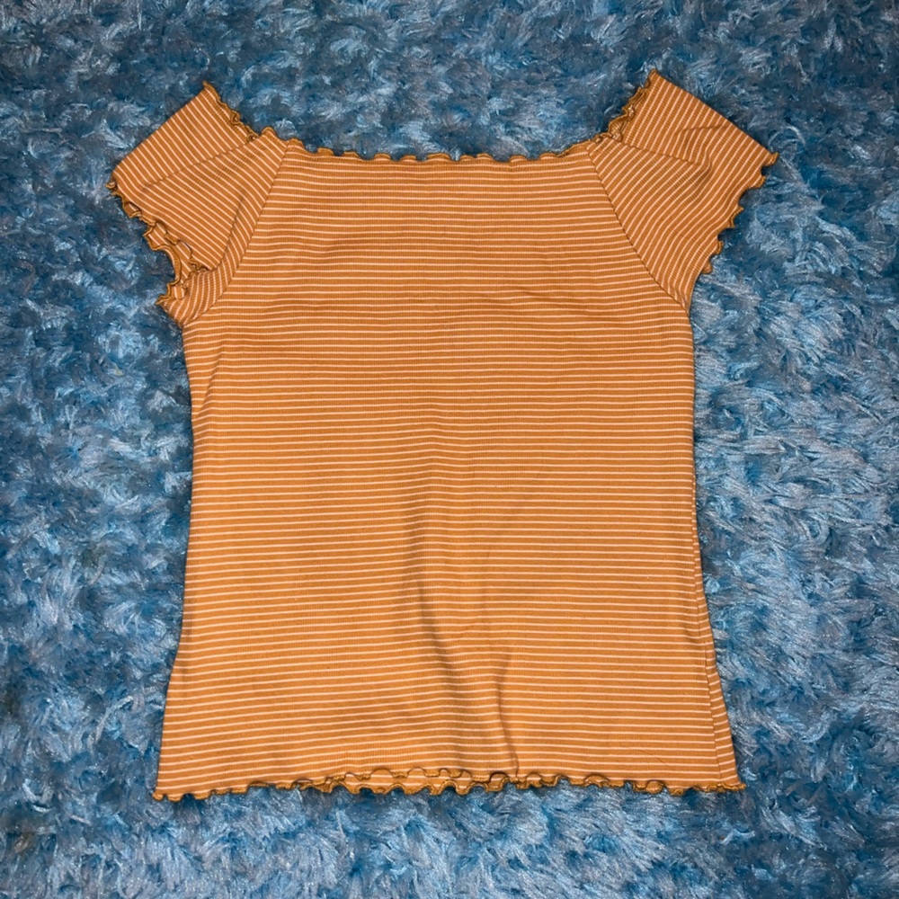Aeropostale White & Yellow Striped Off-the-Shoulder Top